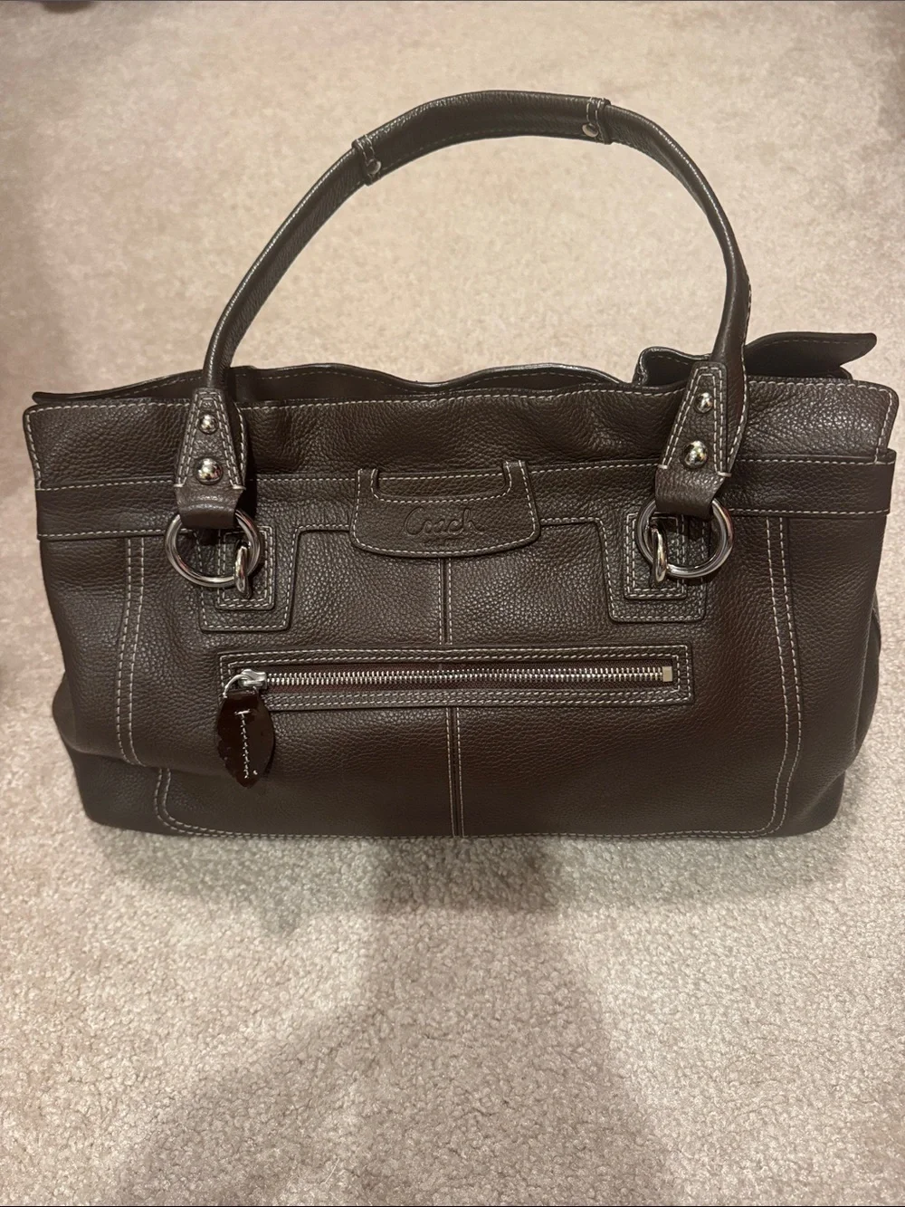 Coach Penelope Large Shopper Leather Tote Handbag in Dark Brown. Mint Condition